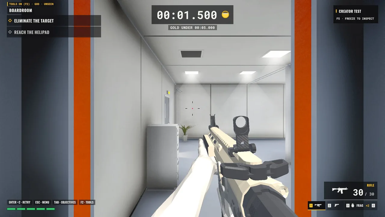 Testing a track straight from the Creator: the clock running, the objectives listed.