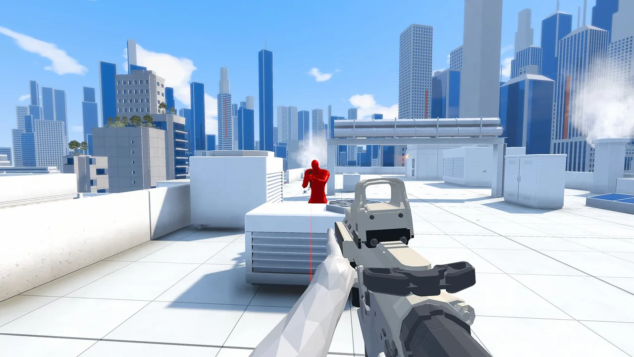 En plena run: un enemigo rojo en una azotea, con vapor detrás.